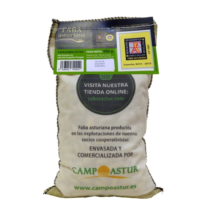 Faba asturiana Campoastur, con denominación de origen IGP. Saco de 500 grs. Productos asturianos