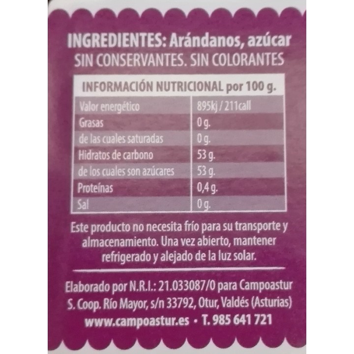 Mermelada de arándanos 100% natural, sin gluten
